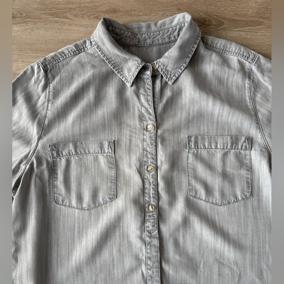 Women's Denim Gray Shirt Button Down Long Sleeve Top SZ L - Picture 3 of 7